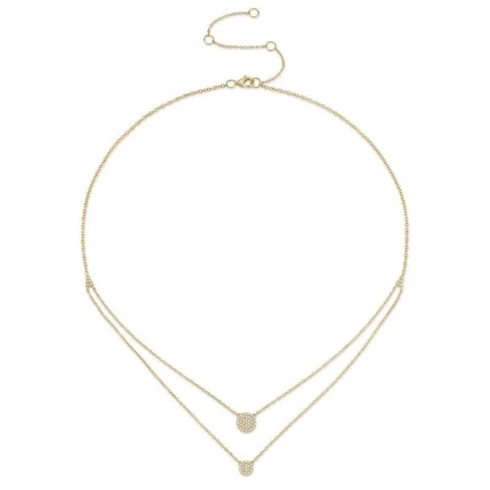 Double Pave Disk 14k Necklace